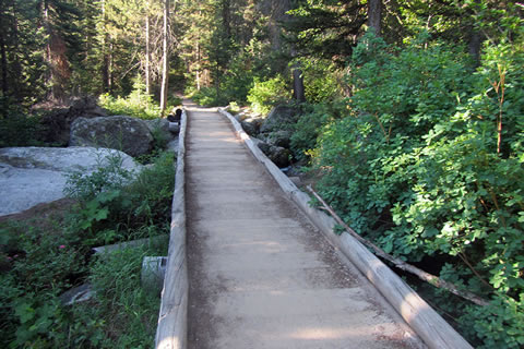 a bridge along the flats near the start of the Amphitheater Lake Trail