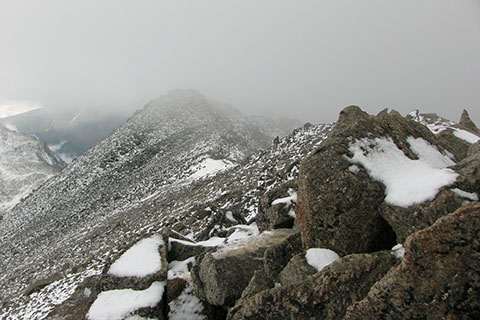 Snowy summit ridge