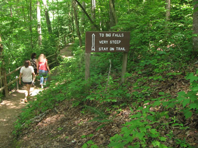 trail descending to top of the falls