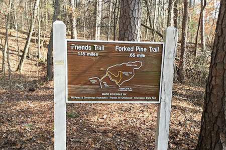 Forked Pine and Friends Trailhead sign