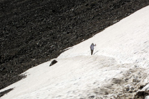 crossing the snowfield before the saddle