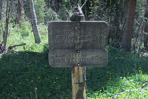 Green Mountain Trail Sign indicating distances to attractions