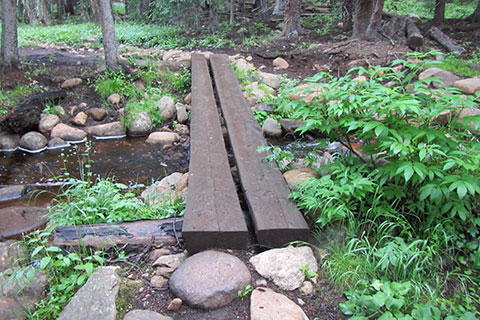Two plank footbridge over a small creek